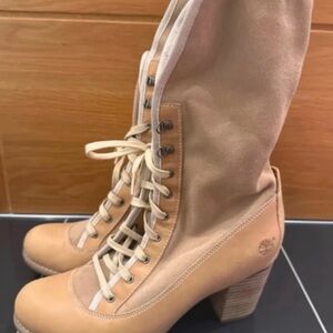 Timberland Women's Beige Lace-Up Heeled Boots